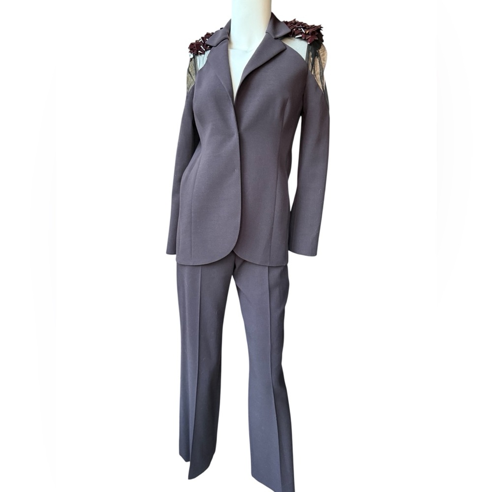 Vintage AKRIS Eggplant Brown wool blazer / pants set size US 4